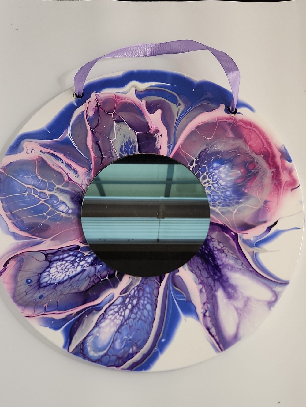 Hand-Painted Floral Mirror Wall Decor in Purple Pink Blue